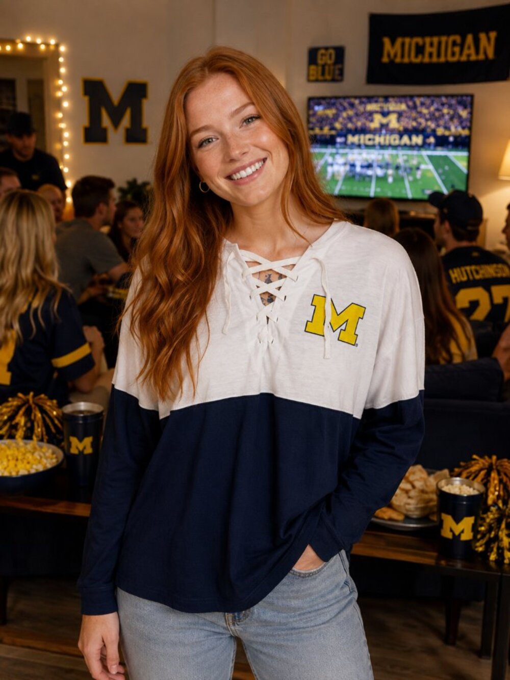ZooZatz - University of Michigan Long Sleeve Jersey Top - Blue, White, Gold - S